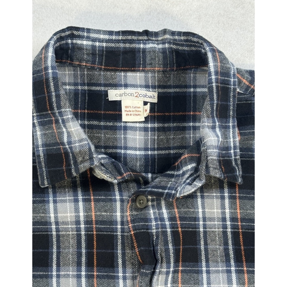Carbon‎ 2 Cobalt Mens Plaid Button Down Shirt Black Grey Orange Cotton Size M